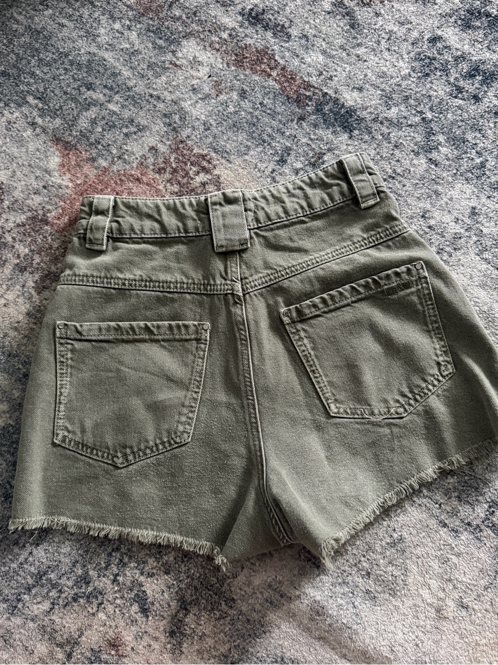 ba&sh Olive Green High-Rise Frayed Hem Denim Shorts - Picture 5 of 6
